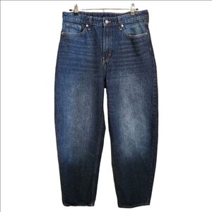 &DENIM HIGH RISE LOOSE FIT BARREL LEG JEAN DARK WASH SIZE 10